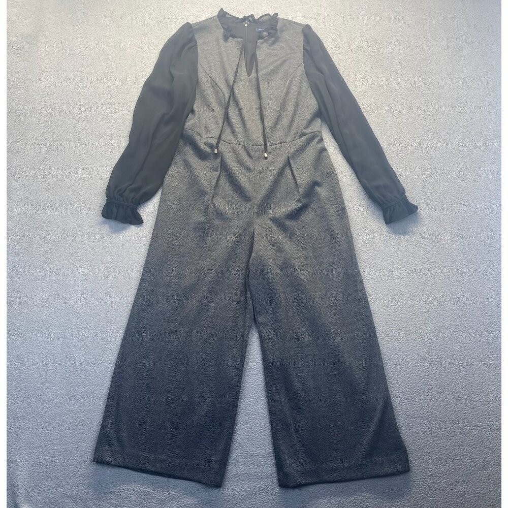 Tommy Hilfiger Women's Gray Herringbone Self Tie Neck Cropped Jumpsuit Size 8 - Picture 3 of 13